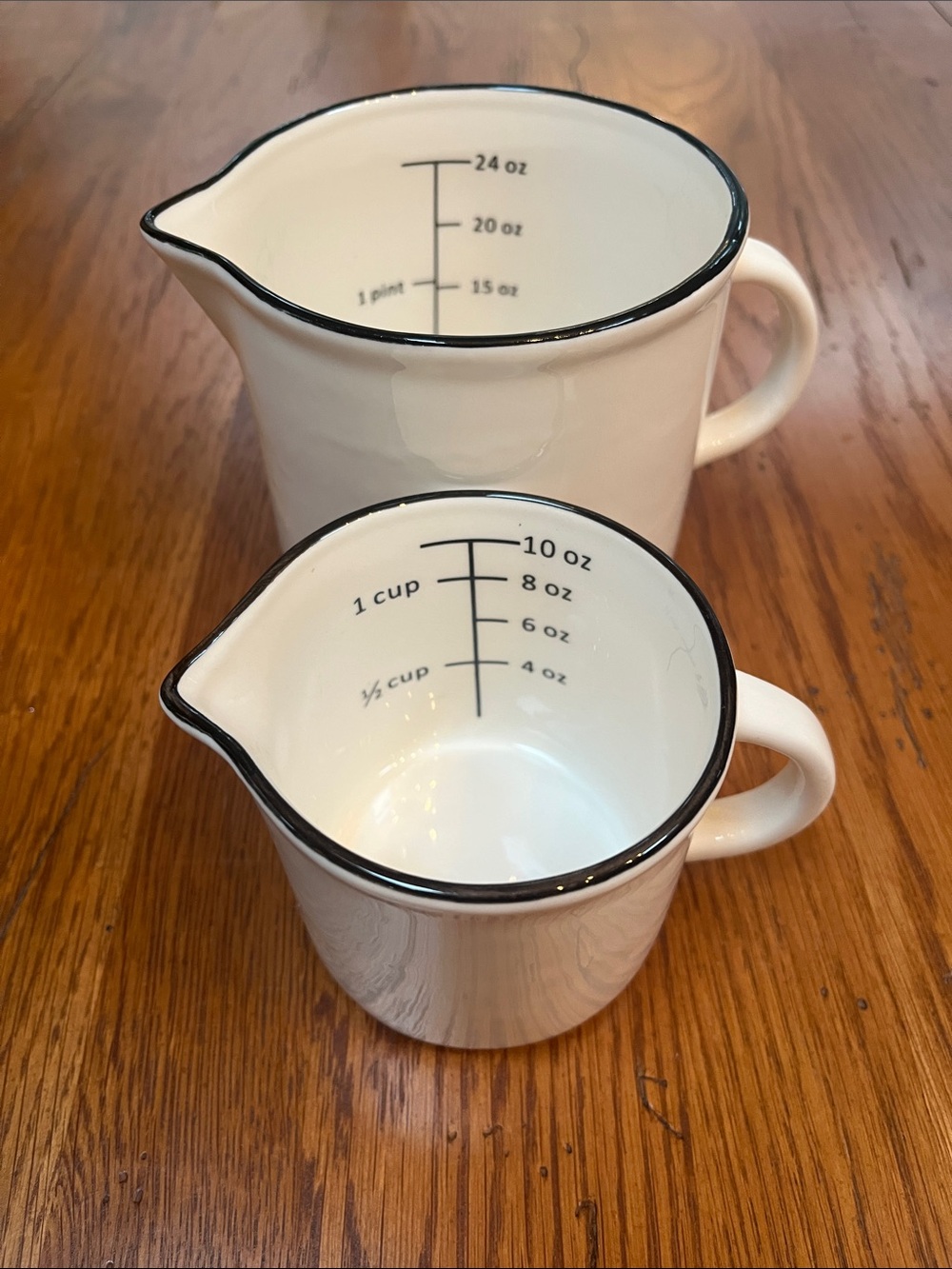 Magnolia White Ceramic Measuring Pitchers with Black Trim
